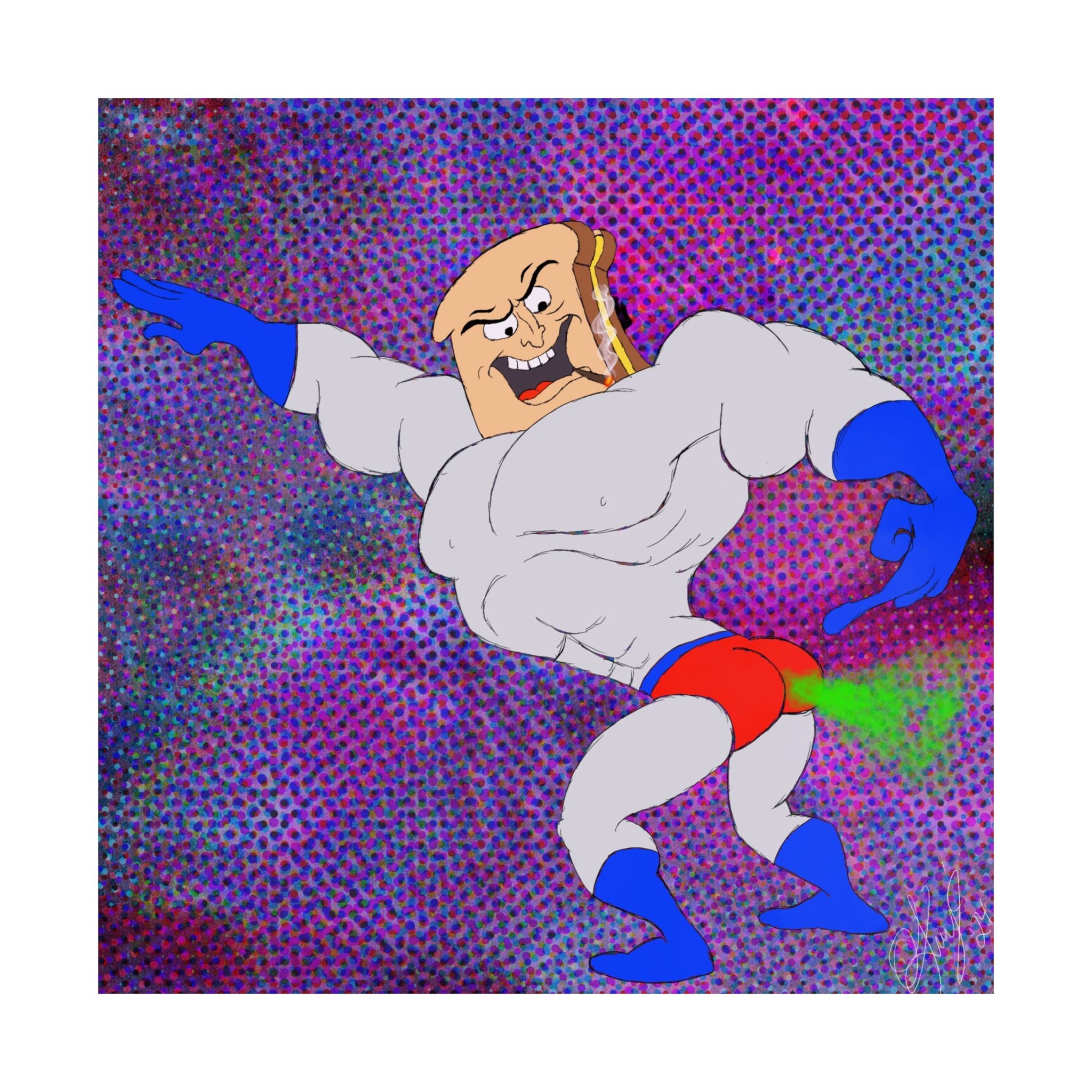 The Toasted One Poster (square) - Art, Prints / Wall Art - 90s cartoon nostalgia, abstract character design, adult animation art print, alternative animation art, alternative pop culture art, animated comedy art, animated icon tribute, animated nostalgia piece, animated pop culture art, animated satire art, artistic cartoon reinterpretation, bizarre cartoon art, bold character illustration, bold pop culture decor, cartoon parody poster, chaotic cartoon aesthetic, collectible poster art, colorful cartoon illustration, creative character artwork, cult classic animation, cult tv inspired decor, dynamic illustration print, eccentric wall decor, edgy cartoon poster, exaggerated cartoon style, expressive cartoon design, eye catching cartoon art, graphic cartoon design, humor based artwork, humor driven illustration, meme style cartoon print, modern fan art print, nostalgic 90s decor, nostalgic character art, nostalgic fan art print, offbeat humor art, parody cartoon artwork, playful surreal art, powdered toast man fan art, quirky wall decor, ren and stimpy inspired poster, retro cartoon wall art, retro character print, retro tv show inspired, statement graphic poster, statement wall art, stylized fan artwork, stylized retro animation, surreal cartoon character, surreal humor poster, surreal pop culture decor, trippy cartoon poster, unconventional animation art, underground cartoon fandom, unique character poster, vibrant animation inspired art, vintage animation tribute, vintage nickelodeon style, weird cartoon aesthetic, weirdcore inspired art