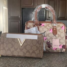 Oval Design Cherry Boston Bag and Crossbody Bag Set