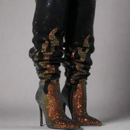 Crystal Rhinestone Boots - Custom Fit Made to Order Stiletto Heel Footwear