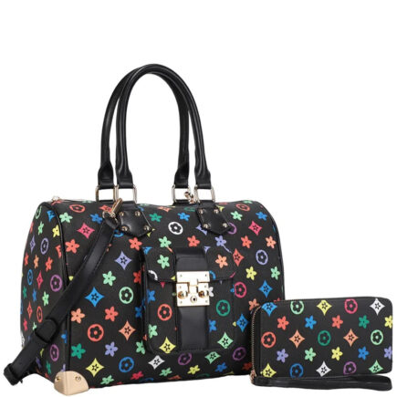 2IN1 Design Print Handle Satchel W Wallet Set. Set of 3