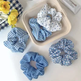 Blueberry Bloom  – Soft Patterned Scrunchie Set