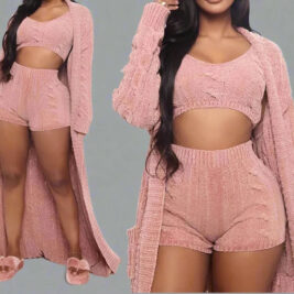 Cable Knit Crop Sweater Shorts Cardigan Set- Prima Dons and Donnas