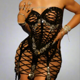 Bondage Dress - Sparkling Mini Sequin Mesh Adjustable Handcrafted Party Wear