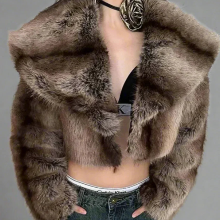 Cropped Faux Big Collar Fur Coat Jacket- By Prima DND