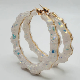 Opalike bamboo hoop earrings