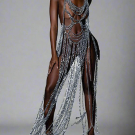 Chain Swim Cover Up Maxi Dress - Adjustable Metal Chain Detailing Ready to Ship