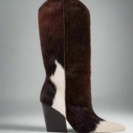 Cowboy Cowhide Boots – Custom Size Calf High Boots With Plush Winter Warmth
