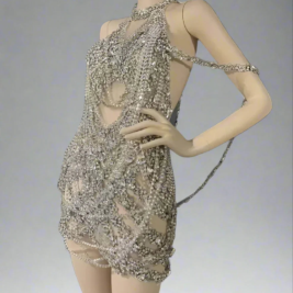 Body Chain Mini Dress - Luxury Crystal Mesh Prom Dress With Rhinestone Detail