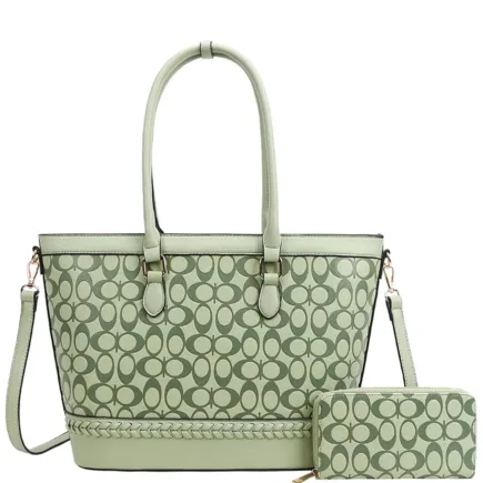 3IN1 Oval Printed Pattern Tote Bag W Wallet Set