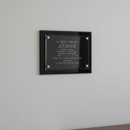 Laser Engraved 9" x 12" Black Piano Finish Floating Glass Plaque