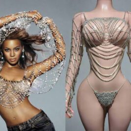 Beyonce Rhinestone Body Chain Shirt (Ready To Ship)- Prima Dons and Donnas