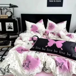 CherryPink Instagram Bedding Set 4-Piece