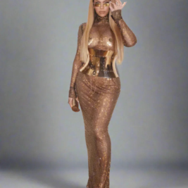 Beyonce Crystal Dress – Rhinestone Dress With High Slit | Custom Size (Ready to Ship)