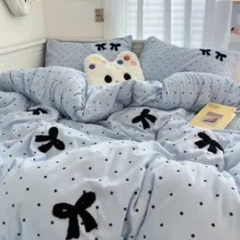 Blueberry Dot – 3/4 Piece Bow Bedding Set