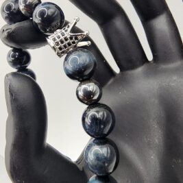 Black Onyx Bracelet with Crown Charm