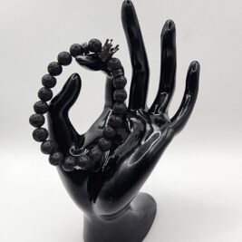 Black Lava Stone Bracelet with Crown Charm
