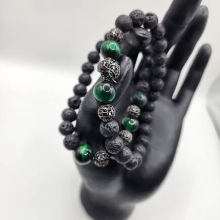 Green Malachite and Lava Bead Bracelet Set