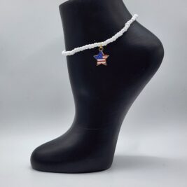 Patriotic Anklets with Star and Heart Charms - Red white and blue 4th of July Ankle Bracelet