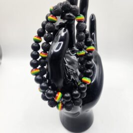 Beaded Bracelet with Rasta Colors and Black Beads