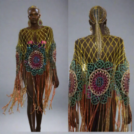 Crystal Stones Tassels Dress – Fringe Cowboy Tassel Dress with Head Piece