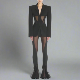Corset Blazer Dress - Elegant Two Piece Outfit | Mesh Blazer Set & Lace Pants
