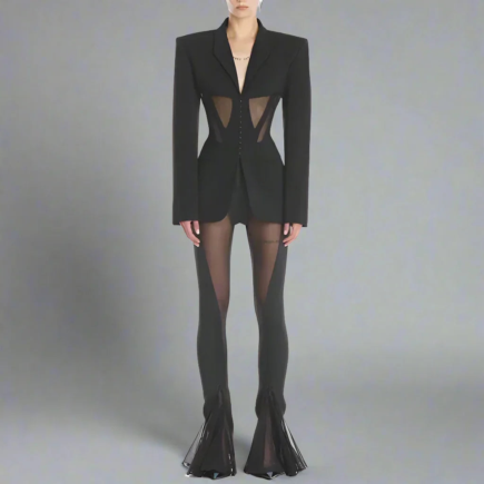 Corset Blazer Dress - Elegant Two Piece Outfit | Mesh Blazer Set & Lace Pants