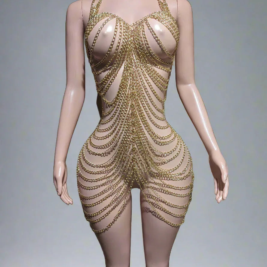 Chain Midi Dress - Metallic Link Drape Style Silver & Gold Plated Outfit