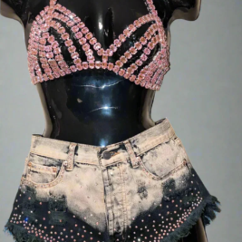 Big Stones Rhinestone Chain Bra Top- Prima Dons and Donnas
