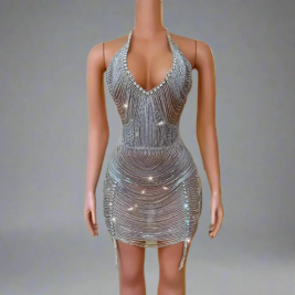 Crystal Stones Fringe Dress - Ready to Ship Pink Plus Size Tassel Dress