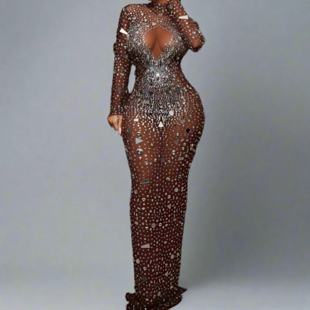 Crystal Mirror Dress - Plus Size Ready to Ship Custom Size Polyester Spandex Gown