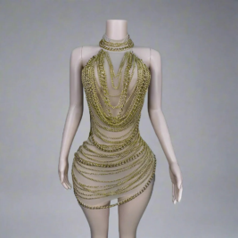 Body Chain Mini Dress - Adjustable Metal Chain Mesh Clubwear by Prima Dons & Donnas