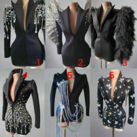 Blazer Mini Skirt Dress - Custom Size Mirror Dress With Fringe Detail