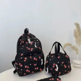 3-Piece Strawberry Print Canvas Bag Set