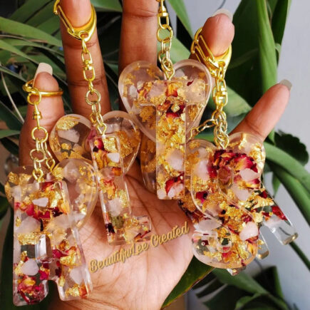 Rose quartz and roses keychains