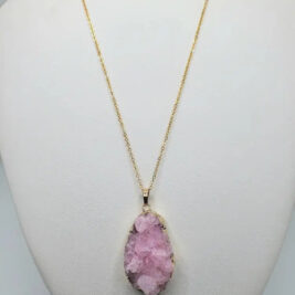 Pink druzy agate necklace