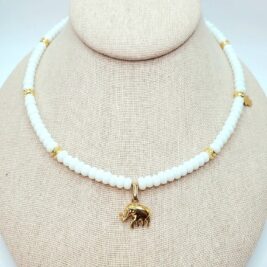 Elephant Hamsa white jade necklace
