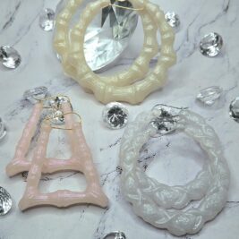 Pearl Bamboo Hoops Earrings Customizable