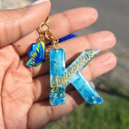 Custom Zodiac Sign Resin Flower Initial Handmade Keychain