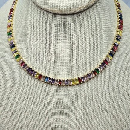 Vibrant Spectrum Gold Baguette Necklace