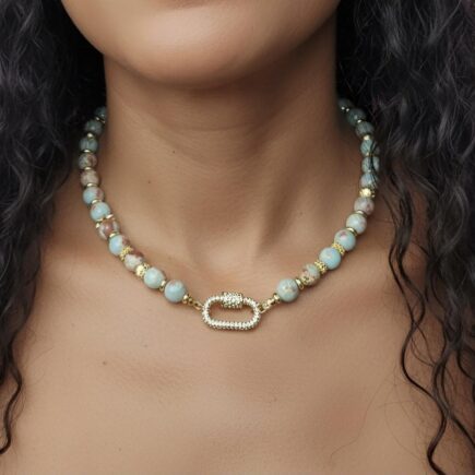 Sky Blue Sea Sediment Imperial Jasper & Hematite Necklace – BeautifuLee Created