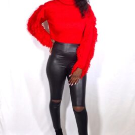 Knee Cut Faux Leather Leggings