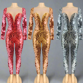 Colors Mirror Crystal Plunge Jumpsuit- Prima Dons and Donnas