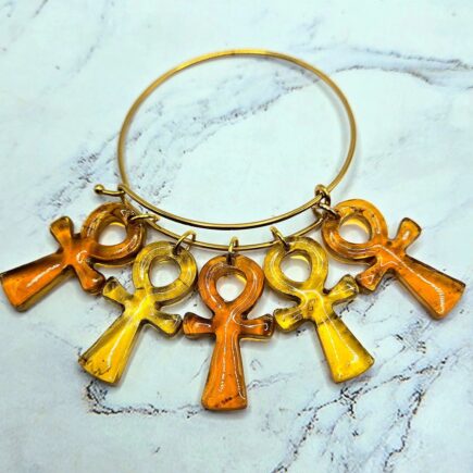 Ankh Life bracelet bold gold amber honey large charm spiritual intention wire latch