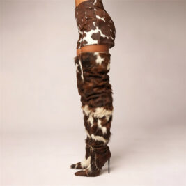 Cowboy Cowhide Natural or Faux Boots – Custom Size Thigh High Boots With Plush Winter Warmth