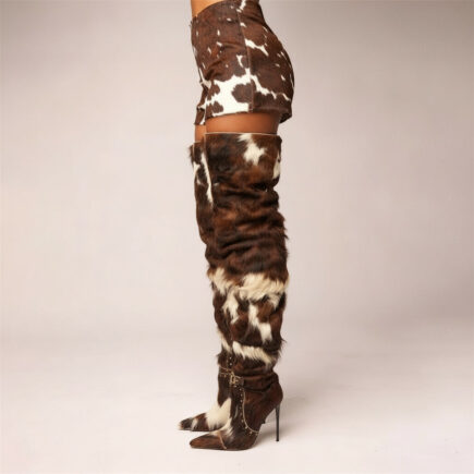 Cowboy Cowhide Natural or Faux Boots – Custom Size Thigh High Boots With Plush Winter Warmth