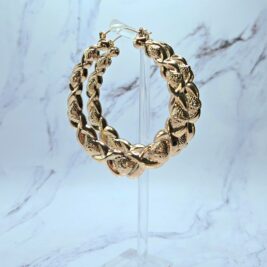 Gold Hearts and Hugs 90s XOXO bamboo hoop earrings large size - Gold Hearts And Hugs Earrings - Retro 90S Earrings - Large-Sized Earrings