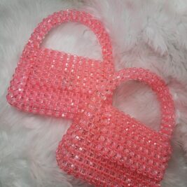 Top handle pink beaded purse