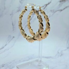 Gold Hearts and Hugs 90s XOXO bamboo hoop earrings medium size - Gold Hearts And Hugs Earrings - Lightweight Hoop Earrings