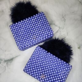 Handmade Blue Beaded Purse with Fluffy Handle