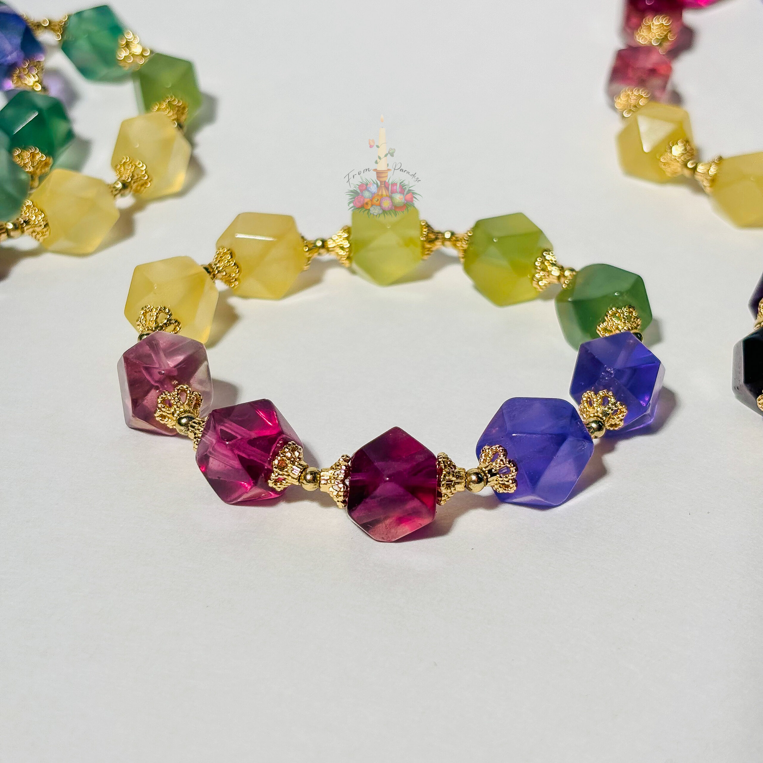 Multicolor Fluorite Bracelet: Mental Clarity & Focus - Spiritual, Spiritual Jewelry - crystal bracelet, Featured Jewelry, fluorite bracelet, gemstone jewelry, green fluorite, healing chakra, purple fluorite, yellow fluorite